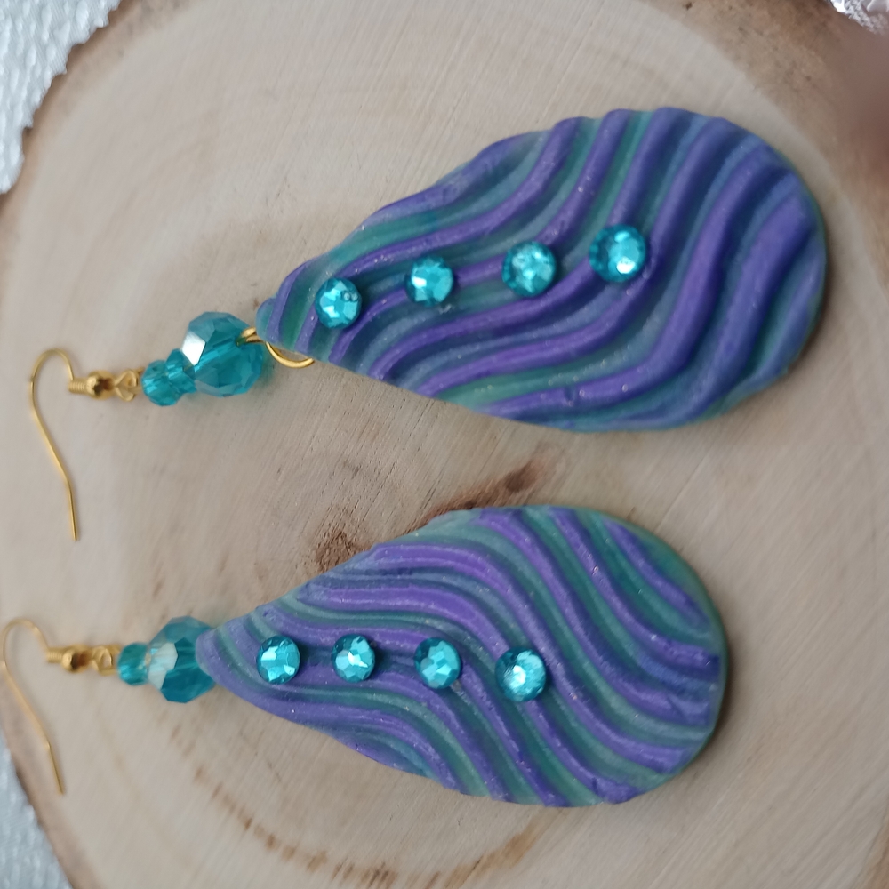 Hand Crafted Purple and Blue Teardrop Earrings